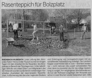 Rasenreparatur Bolzplatz Hilberath