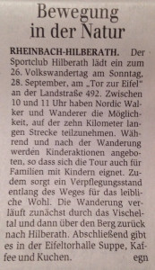 Ankündigung Volkswandertag, 25. September im Generalanzeiger 